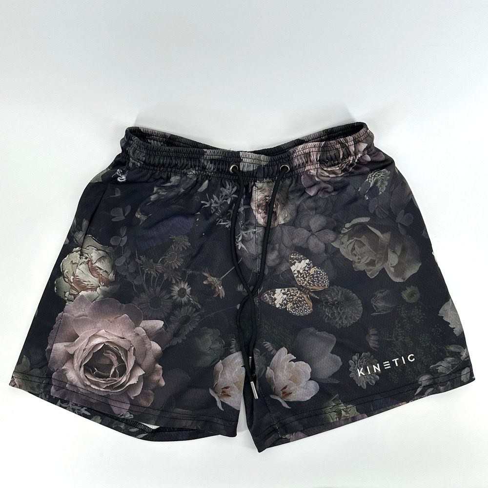 Eric Emanuel Style Kinetic "LIFE OF A DARK ROSE" Logo Mesh Shorts Beach Gym